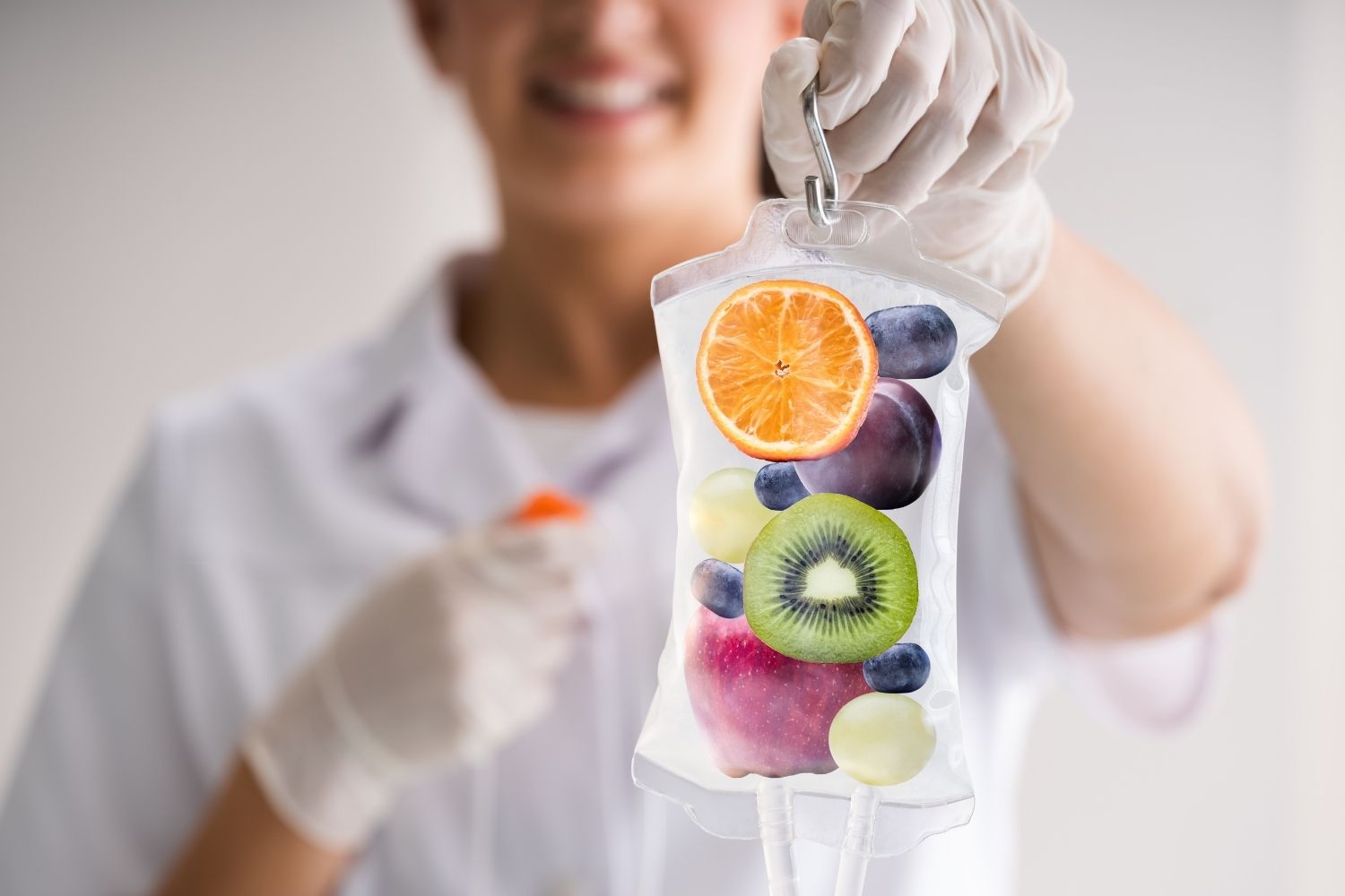 Close up of a IV bag visually representing Nutritional IV Therapy